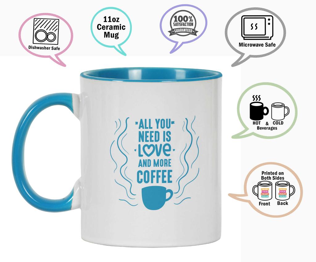 Inkdotpot All You Need Is Love and More Coffee 11 Oz Coffee Mugs Funny Novelty Great for Bride Groom Engagement Gift Bachelor and Bachelorette