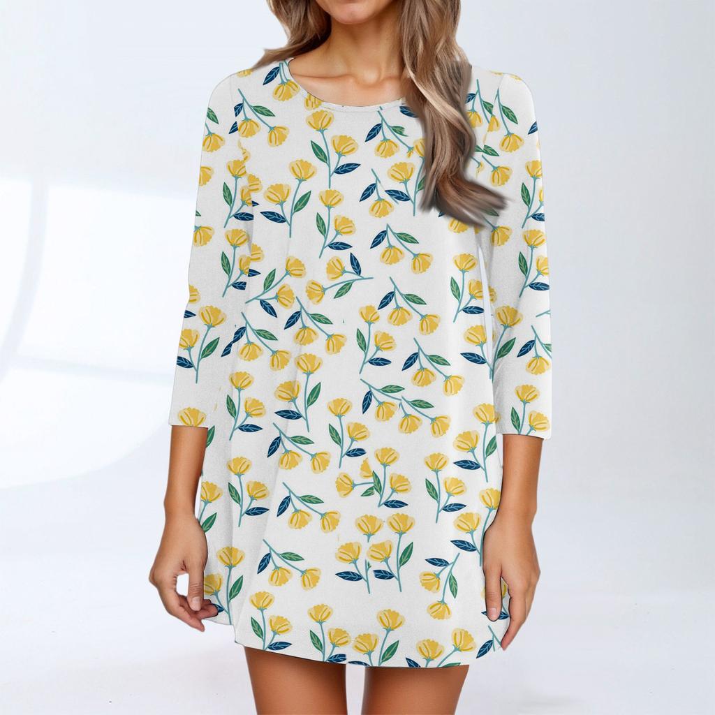 Dammode Casual Trekvartsärm Rundhalsad Topp