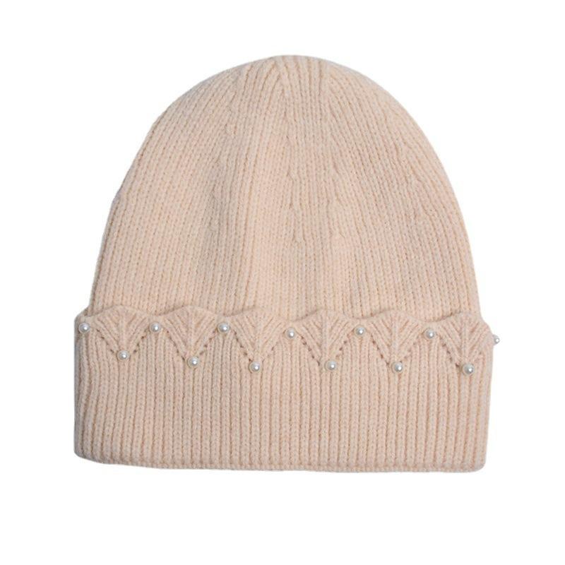 Women S Fashion Pearl Knit Hat Winter Warm Ear Protection Cap