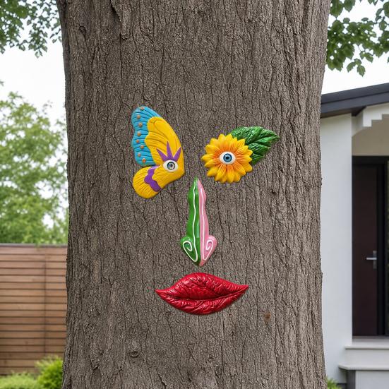yangyizhi Colorful Tree Trunk Face Decor, Outdoor Faces, Trees Yard Art Statues, Garden Cute Funny Creative Decoration for Patio