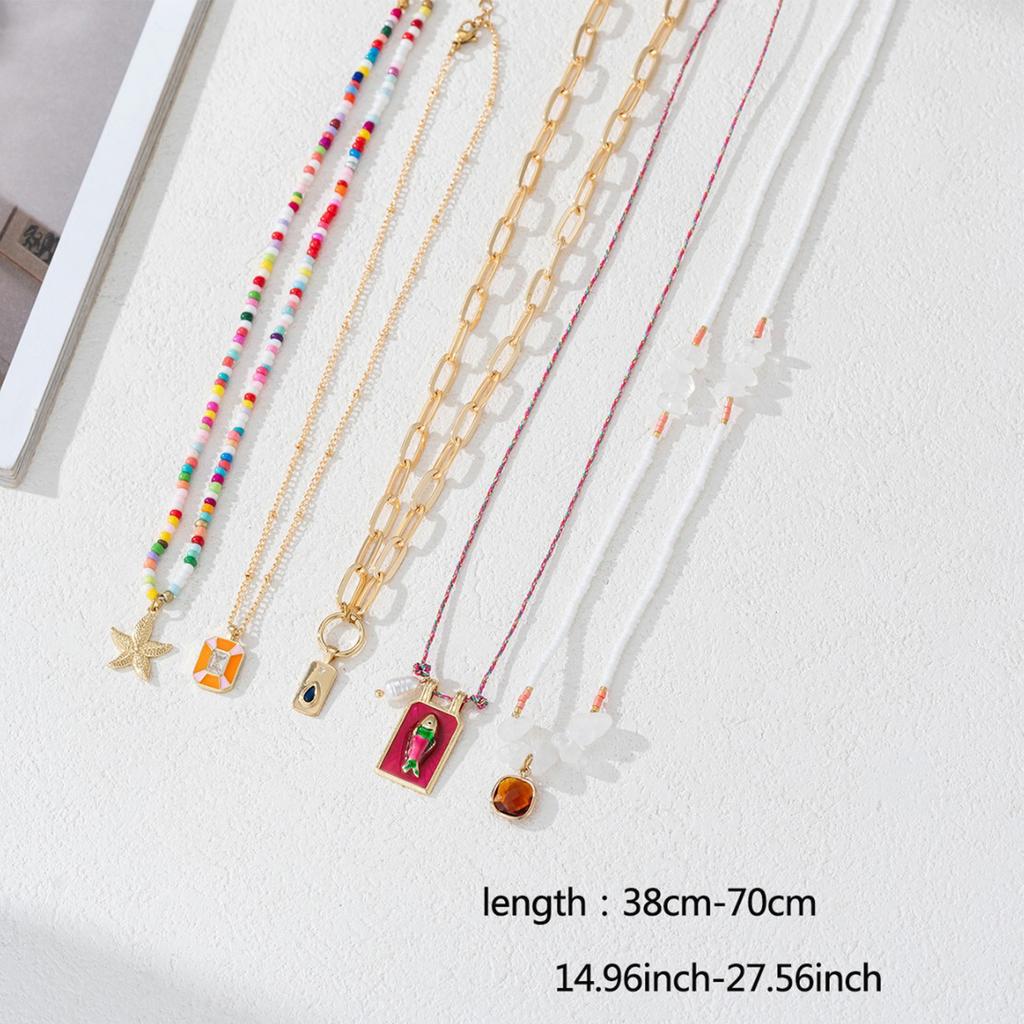 5PCS Multicolor Beach Themed Beaded Necklaces for Women Handwoven Clavicle Chains Vocation Holiday Accessories