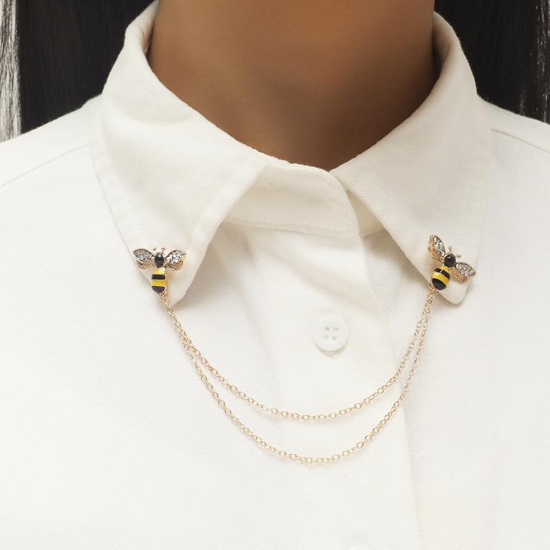 Fashion Bee Crystal Tassel Chain Women Brooch Vintage Lapel Pin Badge Men'S Shirt Collar Pins Luxulry Jewelry Accessories Gift