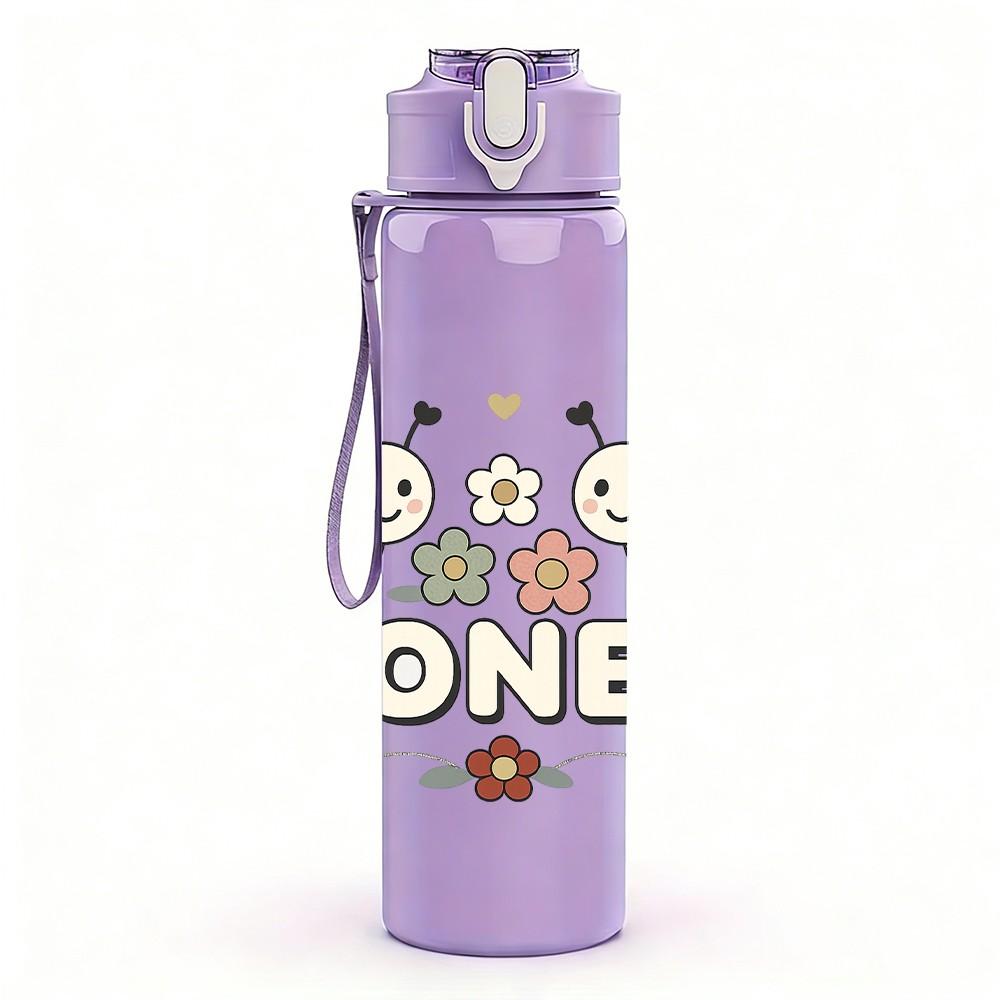 1PC Honey Bee Group Cartoon 750ml Color Plastic Sports Water Bottle Leakproof Flip Straw Lid Suitable for Sports Office Home Use