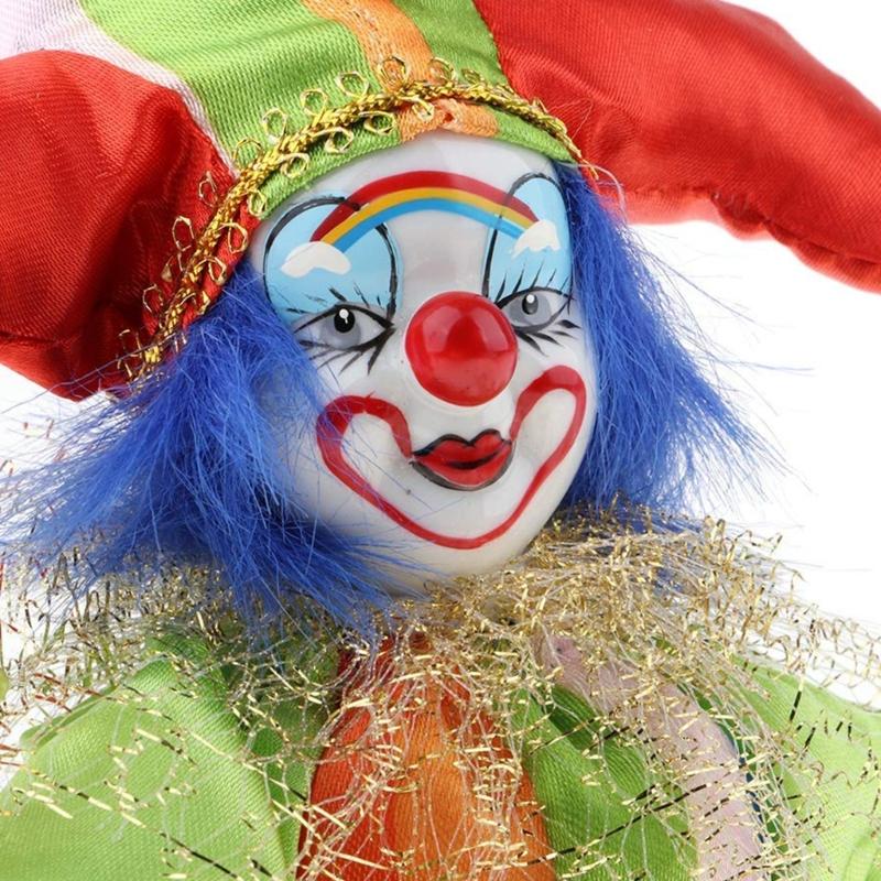Flexible Part Ceramic Clown Statue Bright Fabric Costume Seasonal Decoration Gift For Christmas Celebration 6 Inches