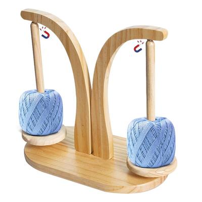Holz Doppeltes Garnspindel Drehbarer Holz Nähgarnhalter Spinner Magnetischer Garnspulen Wollknäuel Aufwickler Strickwerkzeuge
