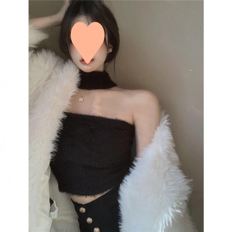 Mink Velvet Hot Girl Halter Crop Top: Sleeveless, High-Neck, Two-Wear Inner Vest for Spring & Autumn.