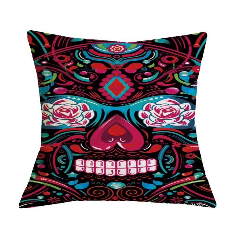 Undead Flower Skeleton Print Pattern Cushion Cover for Home Living Room Sofa Decoration Square Pillow Cover