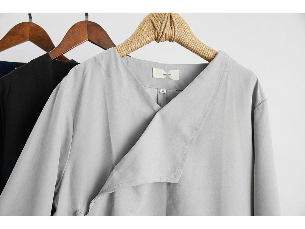 Pánská ležérní lněná košile s dlouhým rukávem v čínském stylu s žabkovými knoflíky - Zenový čajový oblek roucho