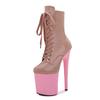 LAIJIANJINXIA New 20CM/8inches Pink PU Upper Sexy Exotic High Heel Platform Party Women Model Boots Pole Dance Shoes SY-A105