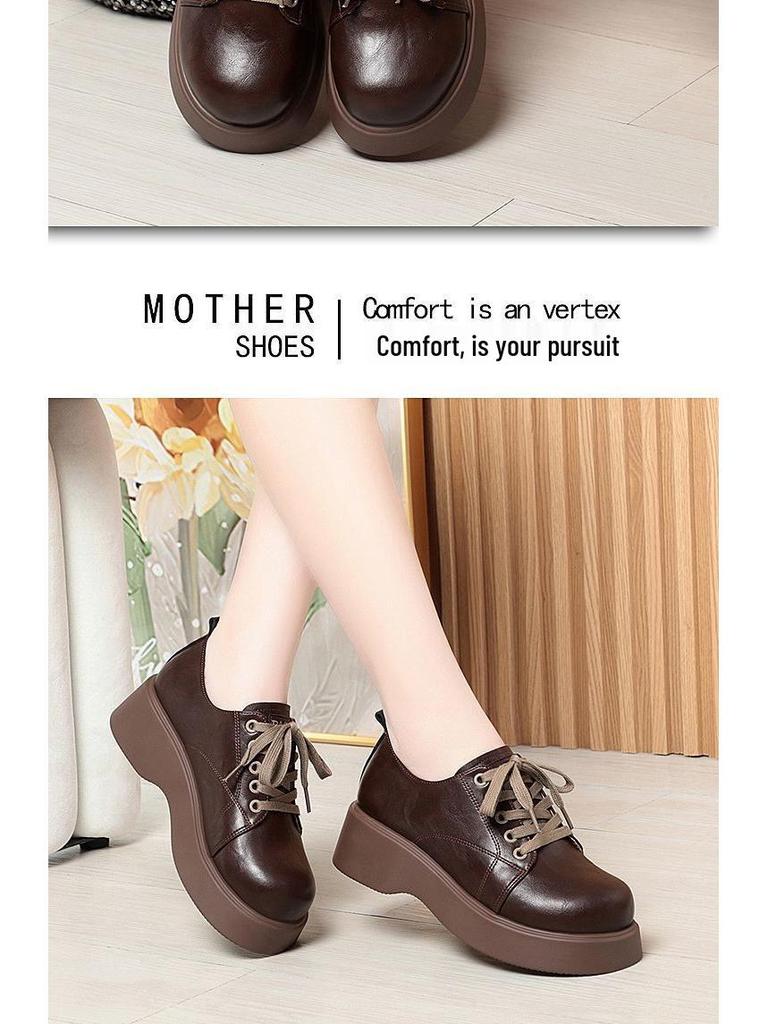 Women's Fashion Leather Loafers: Non-slip, Thick Sole, Lace-up, Casual, Versatile Shoes for Spring and Autumn.