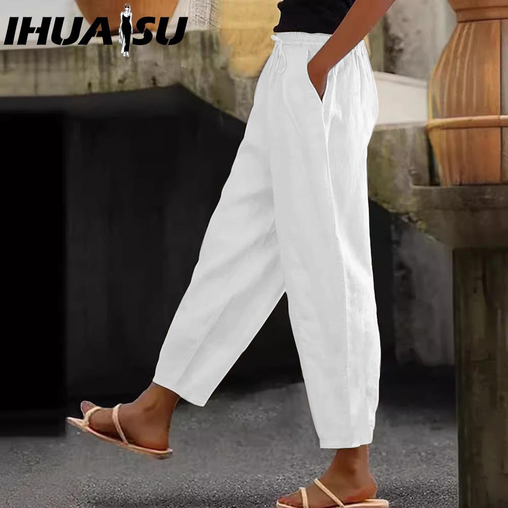 IHUASU Damenmode, lässig, einfarbig, bedruckt, Hosen und Caprihosen