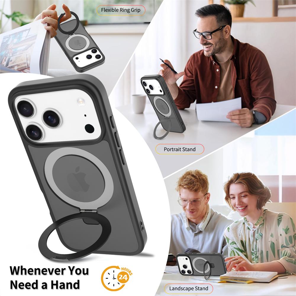 Metal Ring Bracket Magnetic for Magsafe Case For IPhone 17Air 16E 15 14 13 12 ProMax Plus Matte Shockproof Wireless Charge Cover