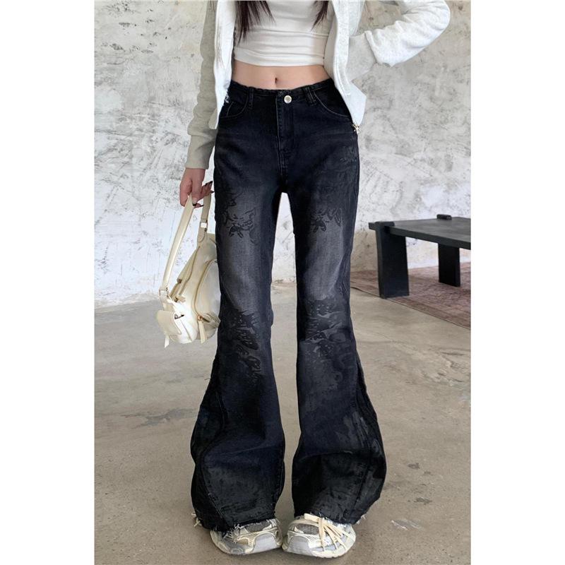 

Women s Water-Washed Micro-Flare Jeans - Hot Girl Style, Slim Fit, Body-Shaping, Trendy INS Fashion, Draped Horseshoe-Shaped Long Pants. Medium темно-серого