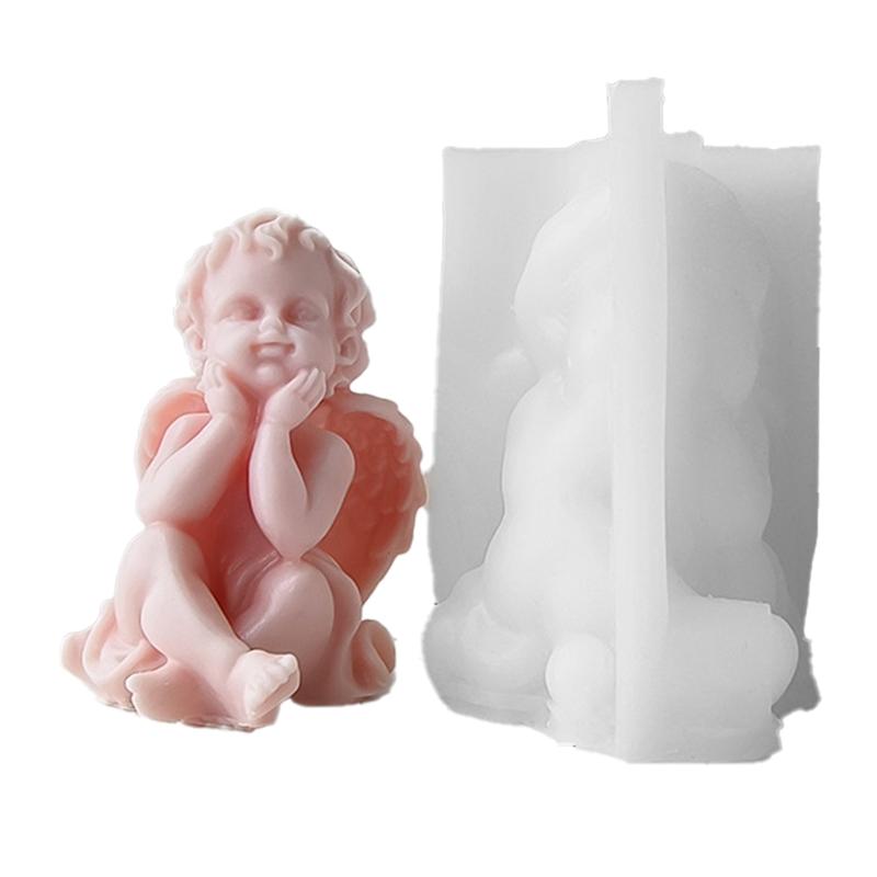 M-Modern-3D Angel Children Silicone Mold Lovely Winged Boys Abstract Mould DIY Gypsum Candle Making,B