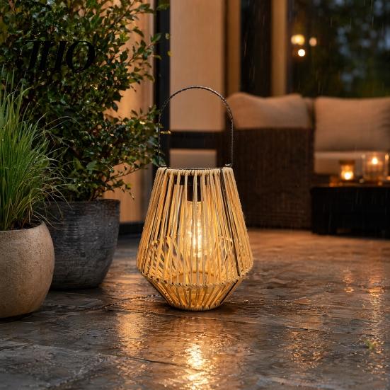 No Wiring Solar Light Rattan Woven Lantern, Outdoor Faux Light, Rustic Waterproof Ambient Lighting Powered Hanging Lantern for Garden Balcony