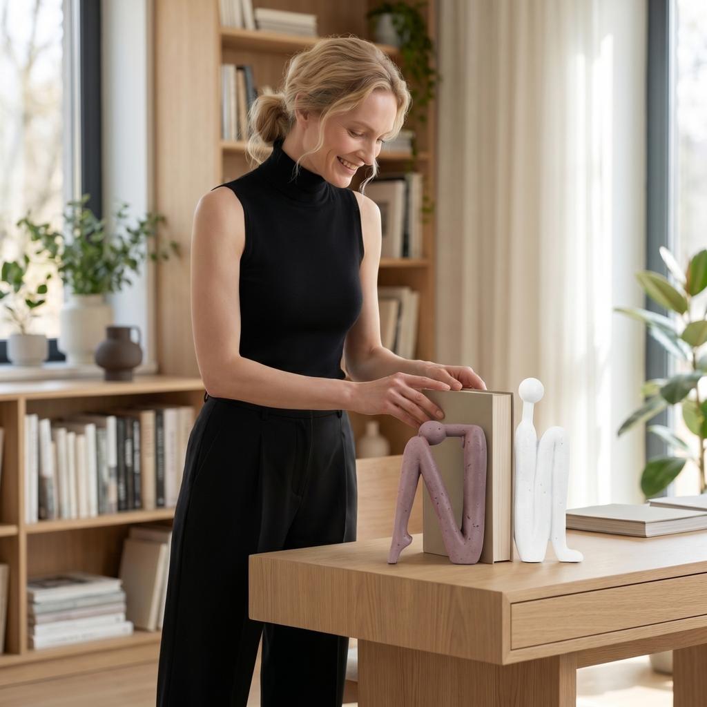2 Stück Kreative Abstrakte Menschliche Figur Buchstützen Moderne Minimalistische Heim-/Büro-Schreibtischdekoration Skulptur für Buchregal-Organisation