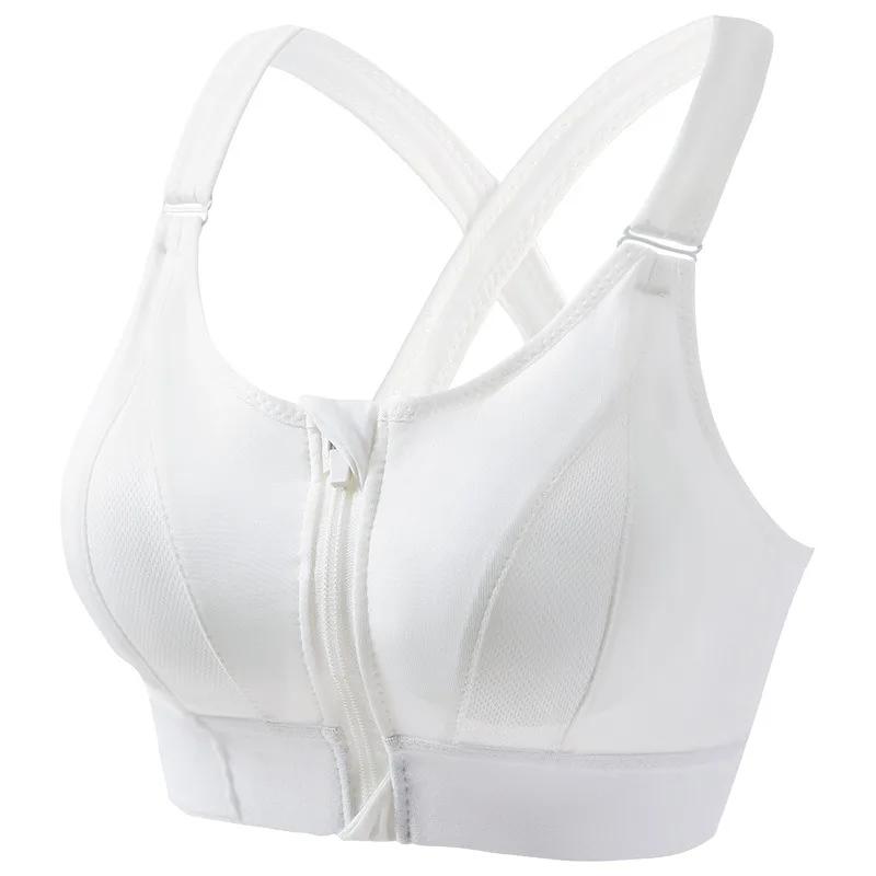 Aiithuug Sexy sportovní podprsenka pro ženy se zapínáním na zip vpředu, s ramínky do kříže, polstrovaná, nárazuvzdorná, push-up, bezešvá, bez kostic, na cvičení a do posilovny