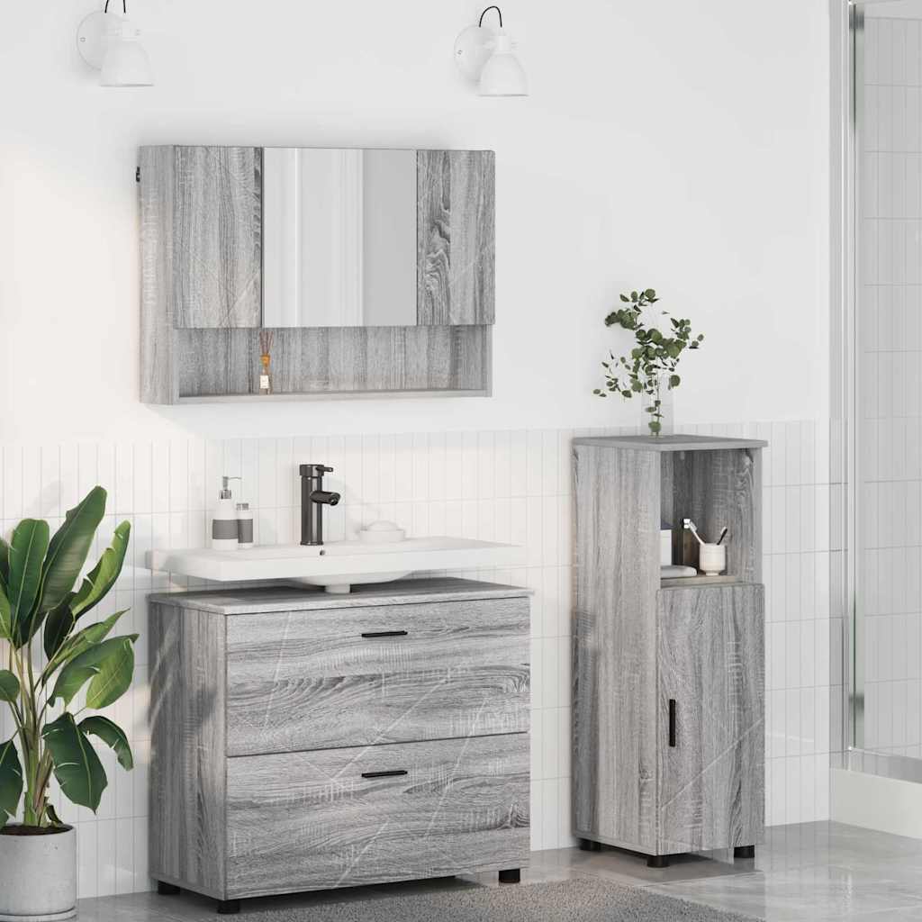 Bathroom Furniture Set 3 pcs Grey Sonoma Plywood and Metal