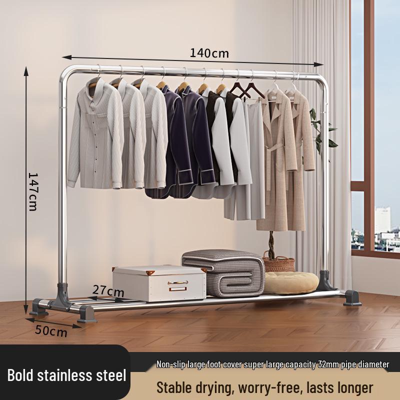 Sturdy Stainless Steel Clothes Drying Rack with Single Rod for Indoors and Outdoors