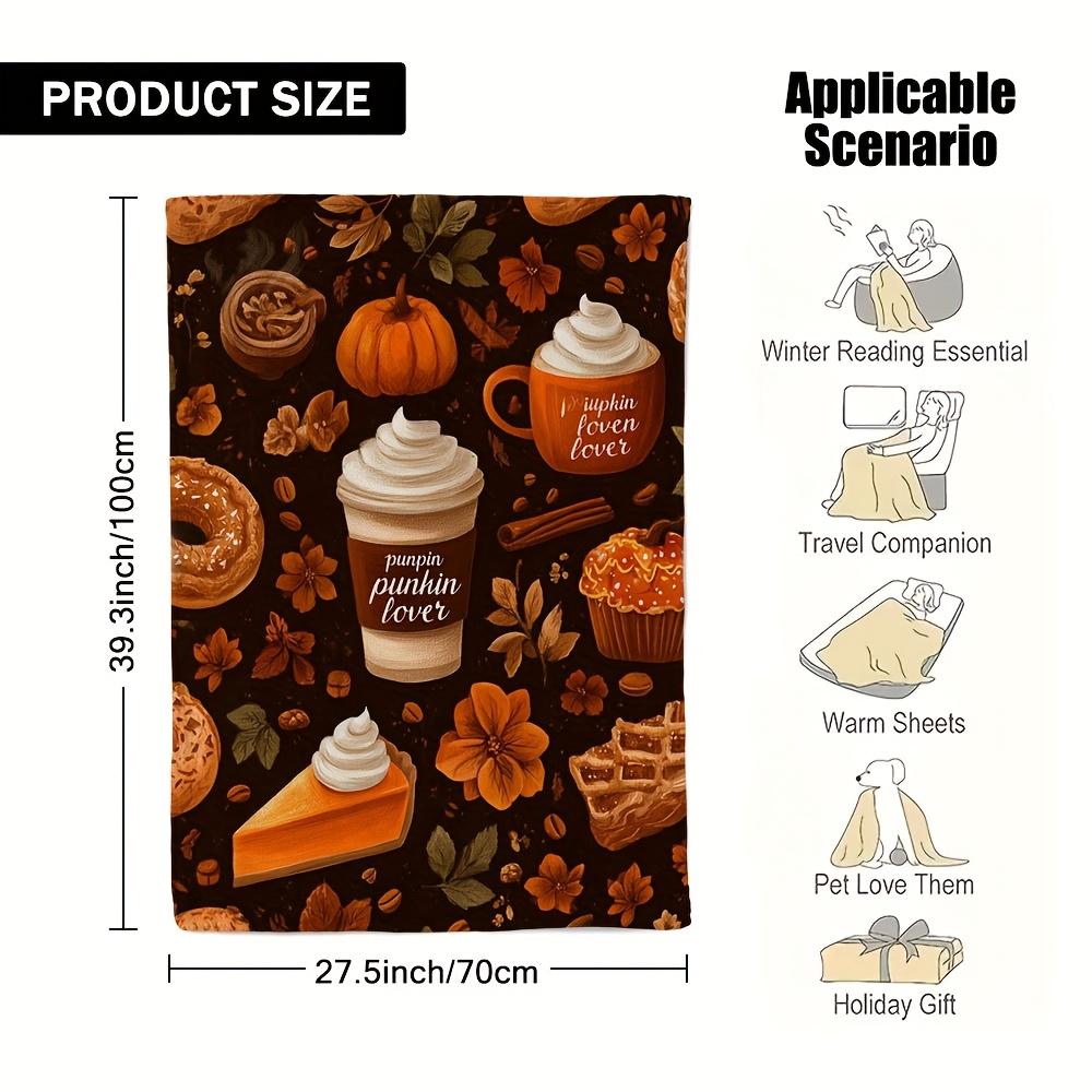 1pc Soft Polyester Throw Blanket - Autumn Delights Digital Print with Pumpkin Spice Latte, Fall Leaves & Cozy Treats