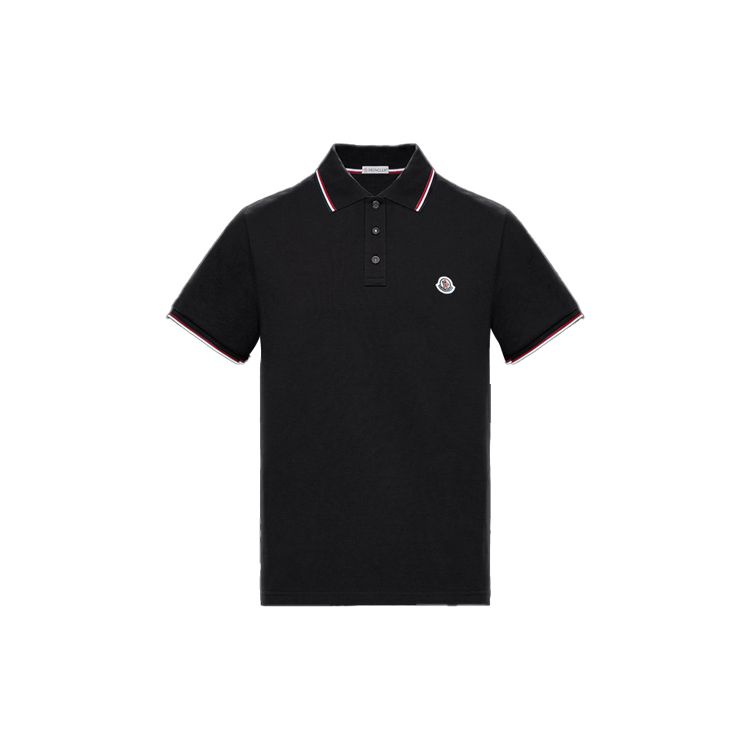Moncler Logo Gebreid Gestreept Kortmouwige Polo Shirt Heren polo shirts Zwart 0918A7030084556999 S