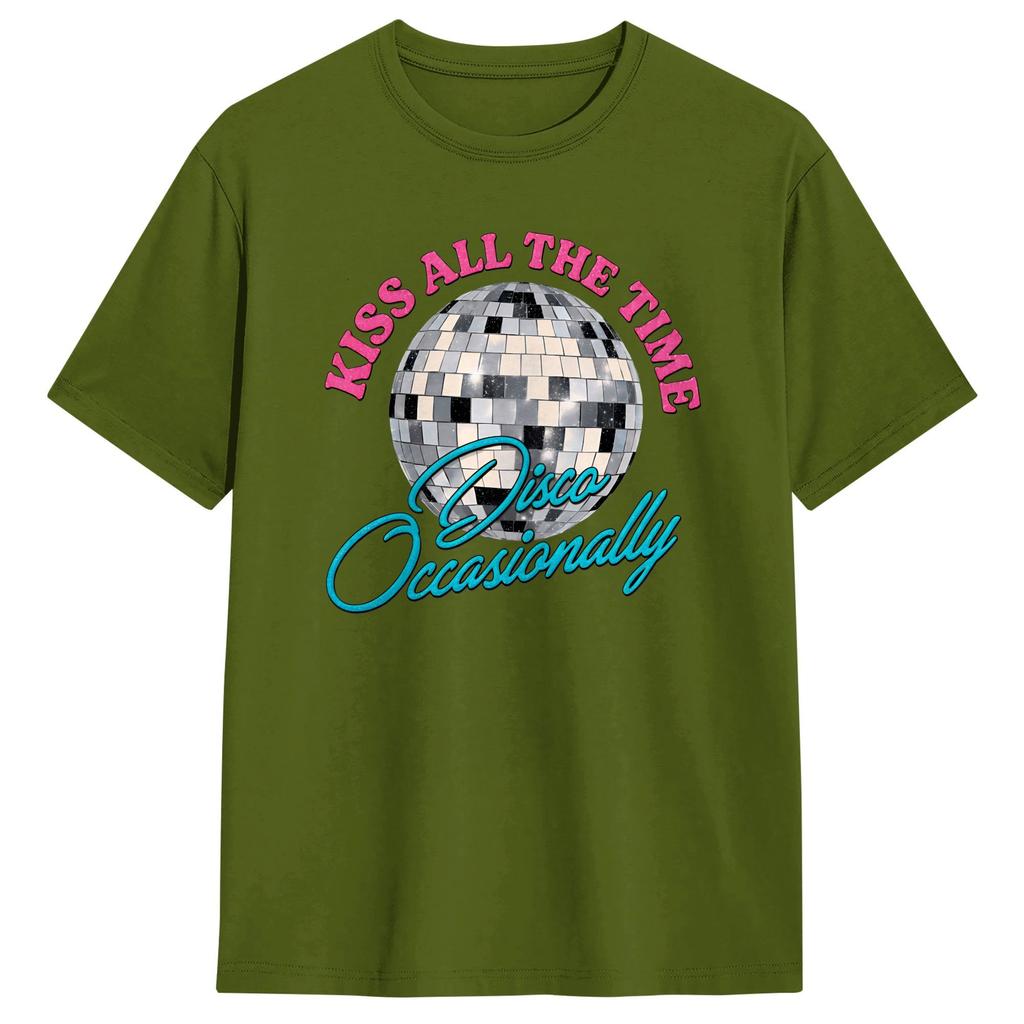 Harry Style Kiss All The Time Disco Occasionally Disco Ball T Shirts for Unisex Pure Cotton Casual TShirts Round Neck Tee Shirt