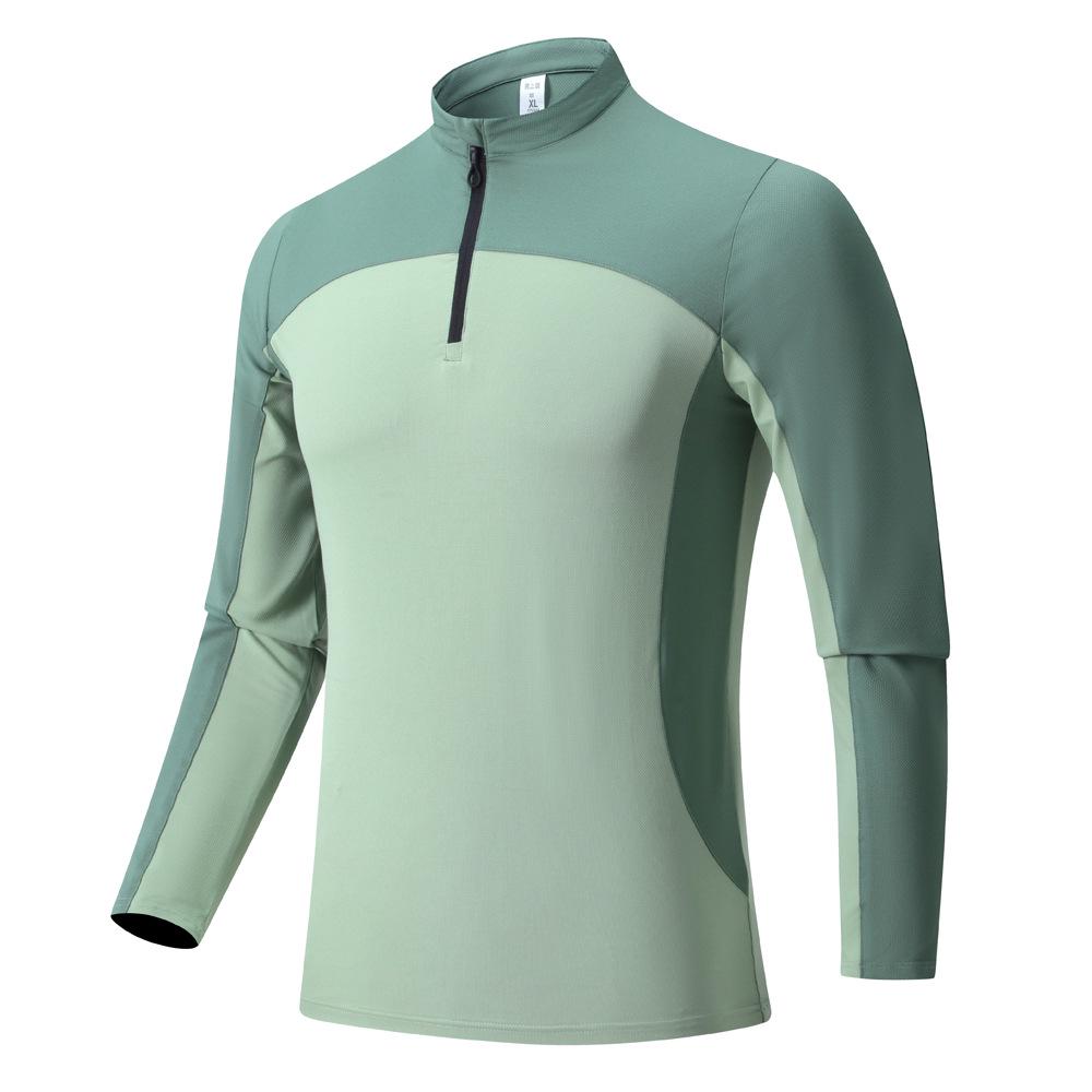 Men's Quick-Dry Long Sleeve Running T-Shirt with Stand Collar and Half Zip, Solid Color Fitness Training Top