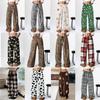 2025 Fall Women All Over Print Elastic High Waist Wide Leg Casual Lounge Pants