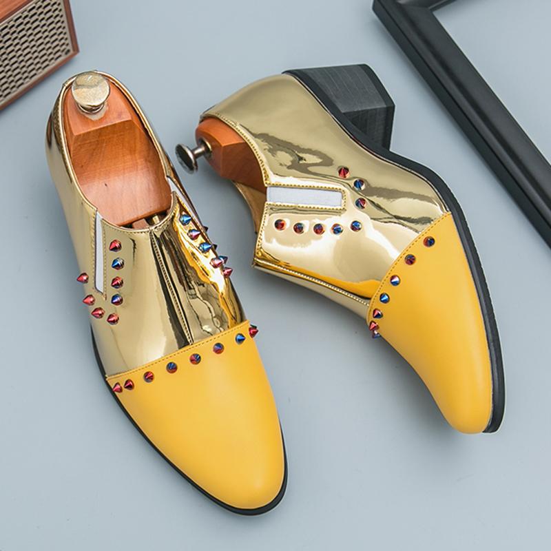 

Модная мужская обувь с золотыми шипами в стиле панк, кожаная обувь на платформе, увеличивающая рост, мужская обувь для выступлений, свадебного платья, выпускного вечера, вечера встречи выпускников 38