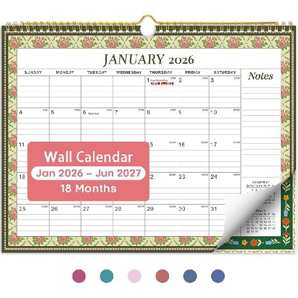 2026 Calendar,18-Month Wall Calendar Runs from Jan 2026 to Jun 2027, 11.5" x 14.7", Large Monthly Calendar with Twin-Wire Binding, Perfect for Home
