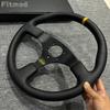 JDM 14-inch 350MM Racing Modified Leather Steering Wheel, Flat Drift Sports Game Steering Wheel PCD70MM