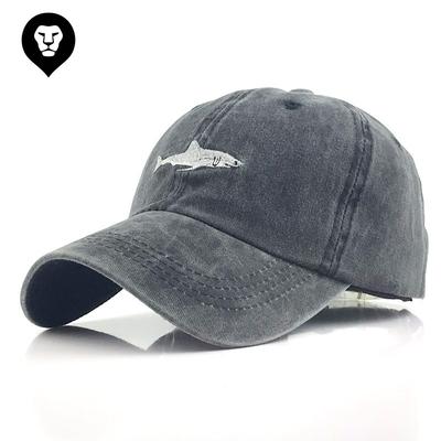 Baseballmütze mit Hai-Stickerei, einfarbig, abgerundeter Rand, reine Baumwolle, gewaschen, lässige Baseballmütze, europäische und amerikanische Herren- und Damenmütze