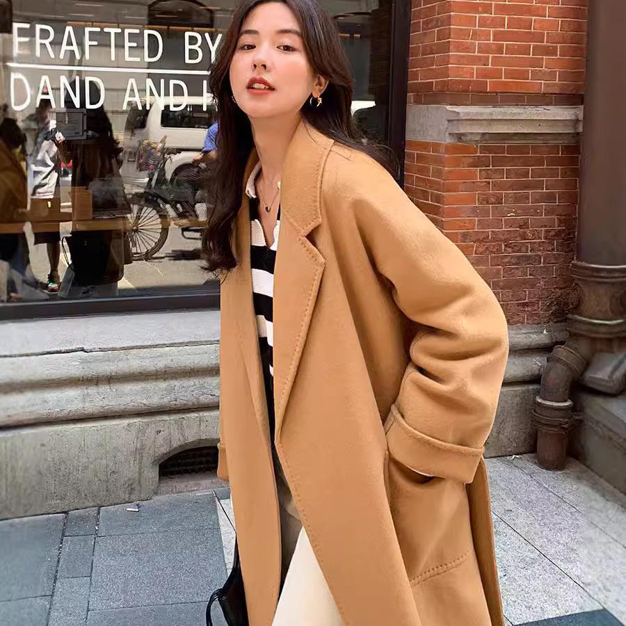 

Women s Double-Faced Wool Tie-Waist Coat with Petite Suit Collar XL