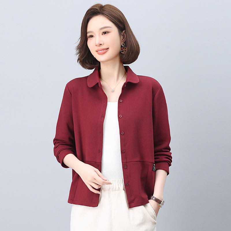 Plus Size Women's Slimming Casual Jacket – Spring 2025 Loose Fit, Long Sleeve Cardigan for Mother's Outfit