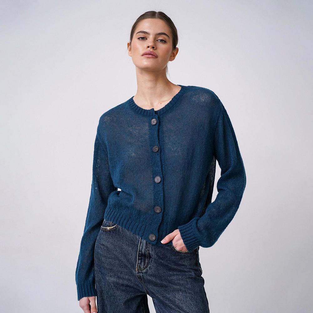 

Однотонный Простой Вязаный Кардиган Осень Ленивый Универсальный Повседневный Джемпер с Круглым Вырезом Женский Смесовый Удобный Универсальный Подкладка Длинные Рукава Свитер L