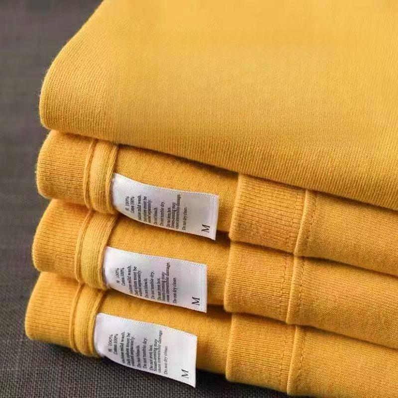PINLIAN FASHION 100% Katoen 300g Zwaar Kortmouwig T-shirt Voor Mannen En Vrouwen Zomer Ronde Hals Effen Kleur Losse Pasvorm Grote Maten Student Casual Top 3XL geel