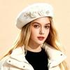 Autumn and Winter New Woolen Beret, Women's Rhinestone Rose Fashion Flower Versatile Thermal Beret