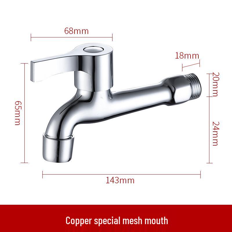 Copper Outdoor Washing Machine Faucet with Quick-Open Extended Spout, 4-Point Connect, 304 Stainless Steel, One-In Two-Out Design.
