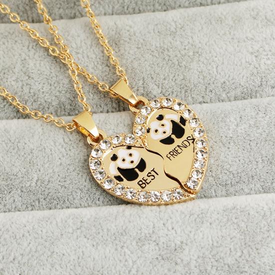 2Pcs Shining Inlaid Rhinestone Friendship Necklaces Gift BEST FRIENDS Panda Heart Pendant Necklaces Jewelry Accessory