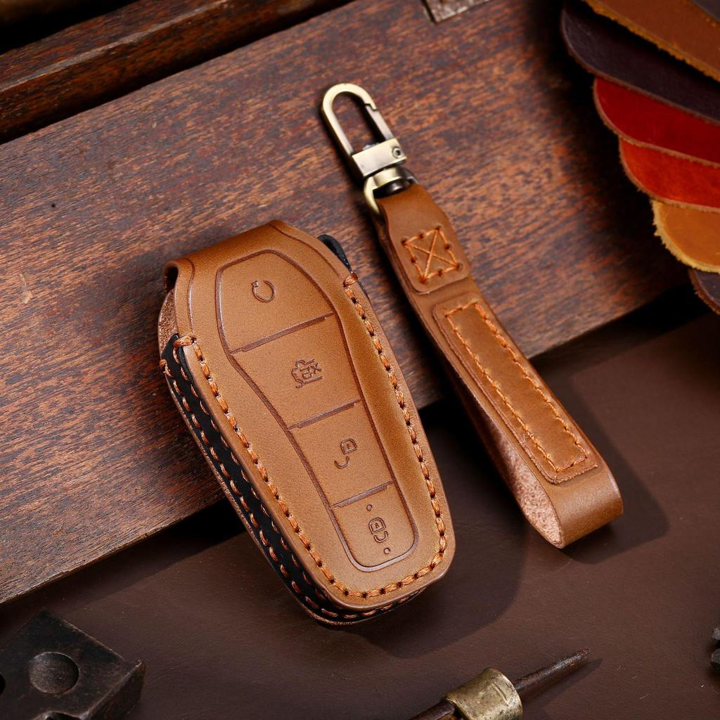 HALLMO Genuine Leather Car Key Case Cover For BYD