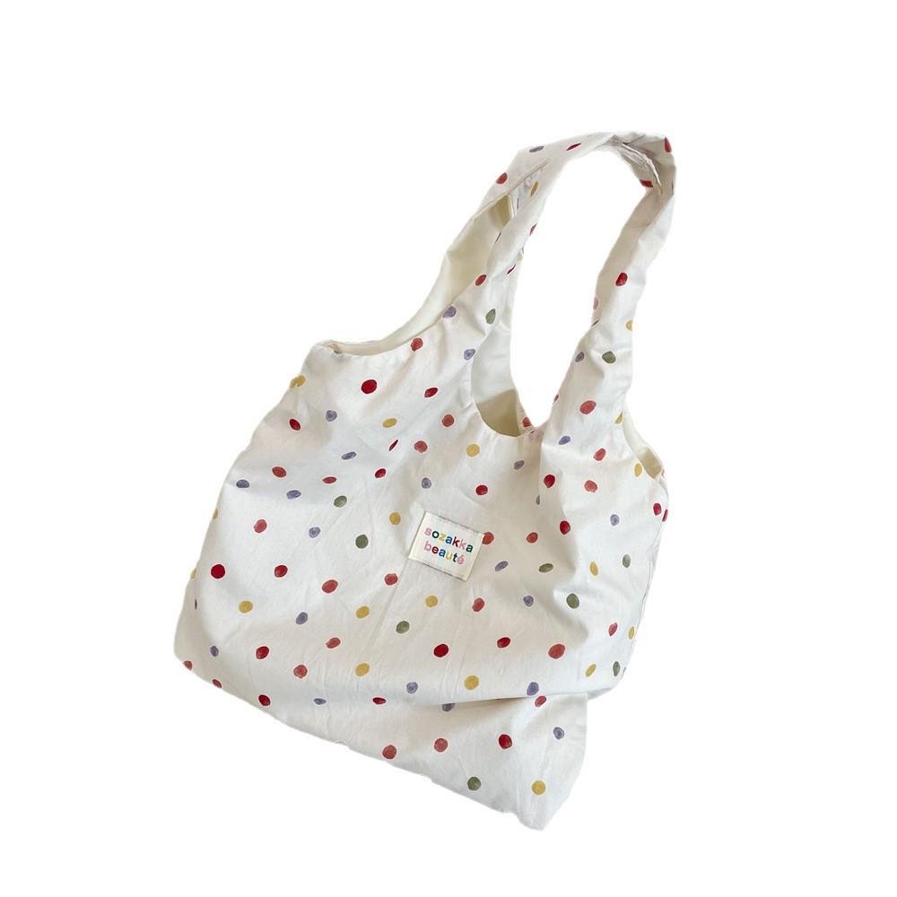 Torba Płócienna w Kropki 4 Kolory Duża Torba na Ramię dla Dziewcząt Torba na Codzienne Zakupy Torba na Ramię dla Ucznia do Szkoły do Pracy
