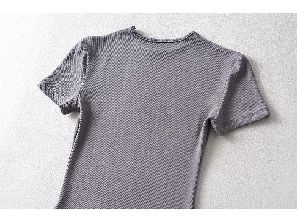 Europäisches und amerikanisches Damen-T-Shirt mit einfarbigem Slim-Fit-Retro-Kurzarm