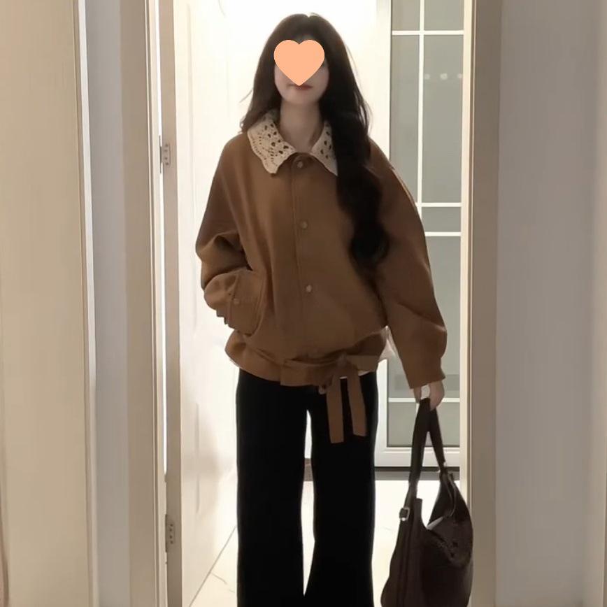 Women's Retro Maillard Brown Jacket - Autumn/Winter 2025, Korean Style Top