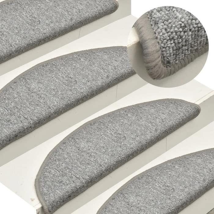 VidaXL Tapis d'escalier 15 pièces 56 x 17 x 3 cm Gris clair Demi-rond 322370