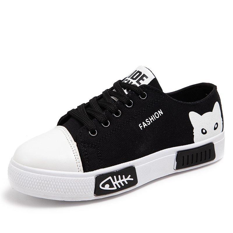 Wiosenne i letnie nowe damskie brezentowe buty Cute Cartoon damskie buty antypoślizgowe oddychające dorywczo małe białe buty