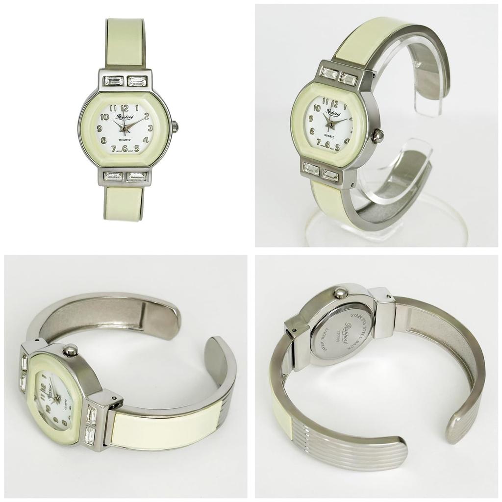 Takeuchi Shoji Rapport Emaille Metall Armreif Uhr 170089 Weiß Damen