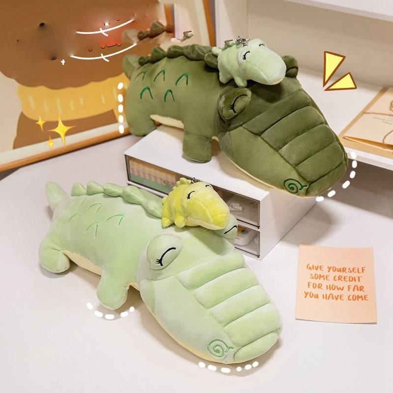 Adorável Almofada de Pelúcia Jacaré Mãe e Bebê com Pelúcia Curta Macia para Crianças