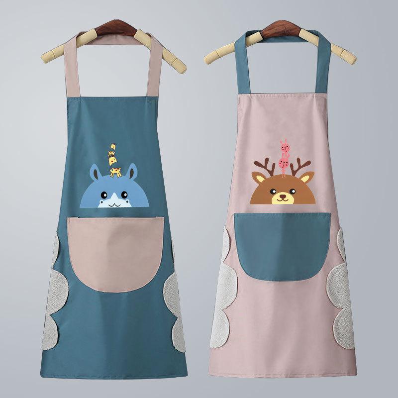 Waterproof Oilproof Cute Kitchen Apron with Hand Wipe for Men and Women