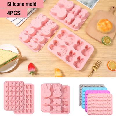 4Pcs Silicone Chocolate Candy Mold Reusable Bunny Shape Baking Mold Heat Resistant Bow Baking Tool for Candy Chocolate Cookies