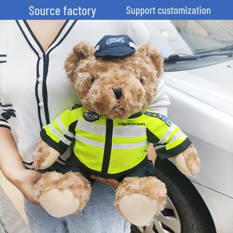 

Large Internet Celebrity Police Bear Plush Toy with Motorcycle Figurine 35 cm